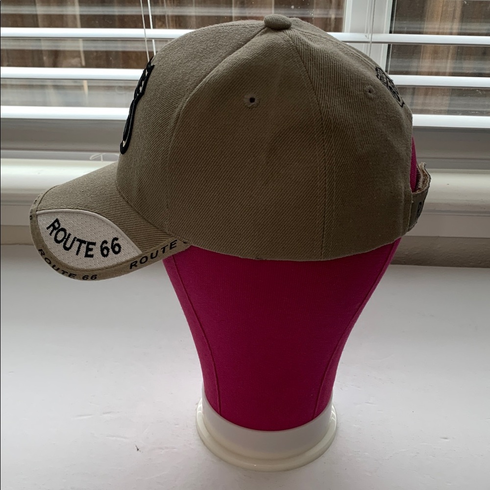 Sports Cap - Route 66 Beige Baseball Cap w/ Embroidered & Adjustable Strap-back - Picture 2 of 13